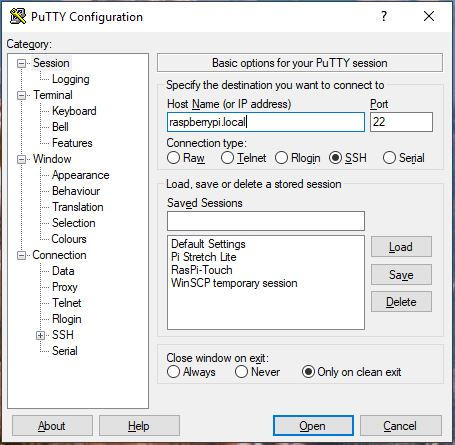 PuTTY Session Configuration