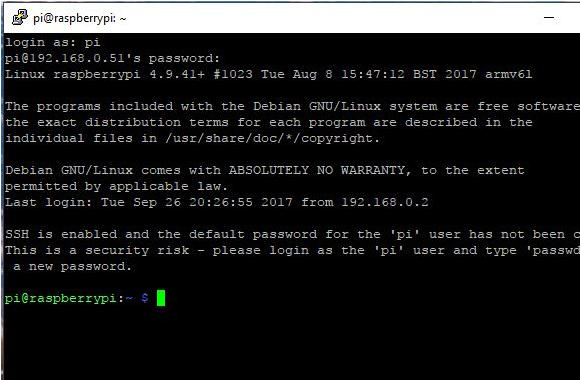 Raspberry Pi Login Screen Using PuTTY