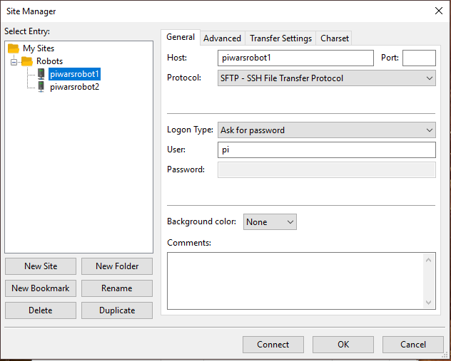 FileZilla FTP Site Manager