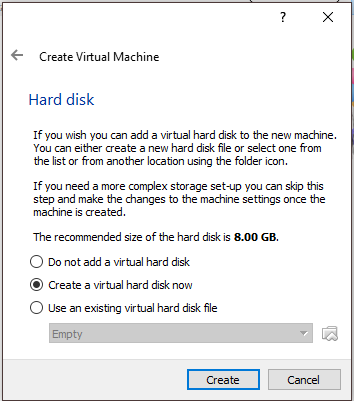 Virtual Machine Create New Hard Disk