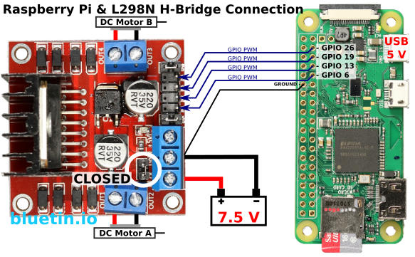 Raspberry Pi and L298N H-Bridge Connection Schematic