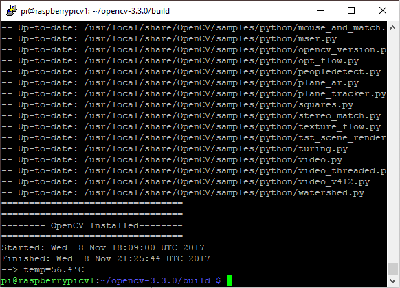 Raspberry Pi OpenCV Install Success From Shell Script