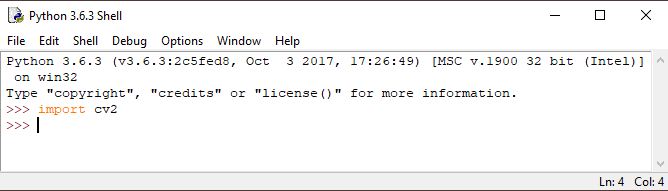 IDLE Shell - OpenCV import test