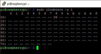 i2cdetect Serial Bus Output