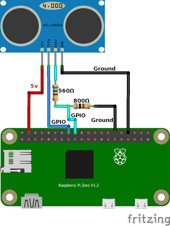 Raspberry Pi and Ultrasonic Distance Sensor Circuit Illustration