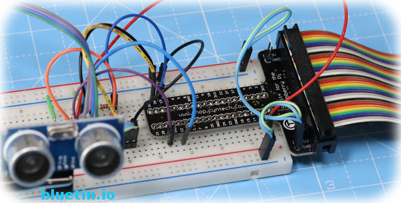 Breadboard with Raspberry Pi T-Cobbler - testing two sensors.