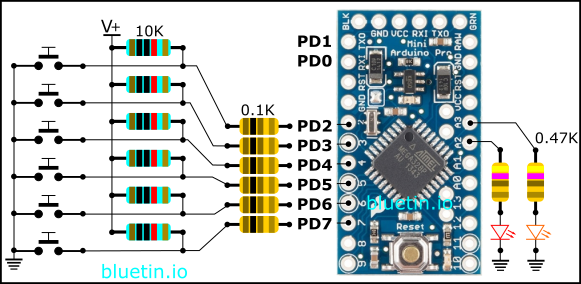 Example Wiring of Arduino Port D