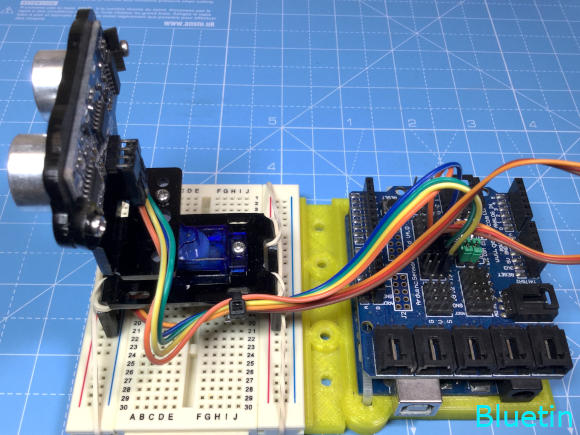 Completed sensor sweeper with Arduino Uno and sensor shield